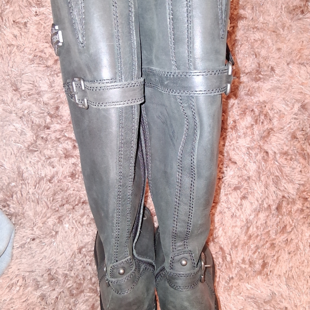 Harley-Davidson Women’s Knee High Leather Biker Boots Lace Up Zip Size 8 - Picture 4 of 9